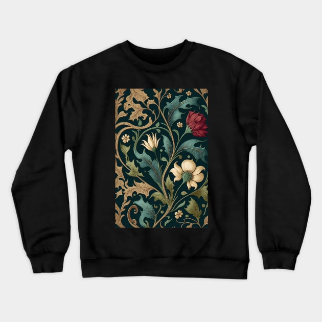 Floral Garden Botanical Print Black Background Crewneck Sweatshirt by FloralFancy